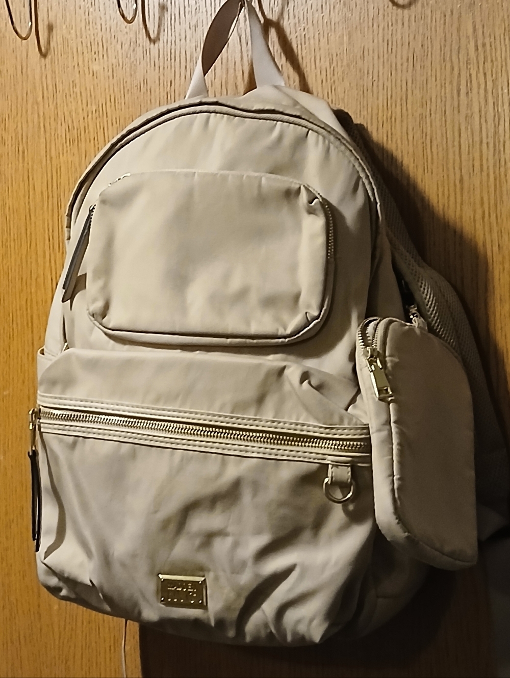 Madden NYC Nylon Dome Backpack with Detachable Tech Pouch - Tan/Beige
